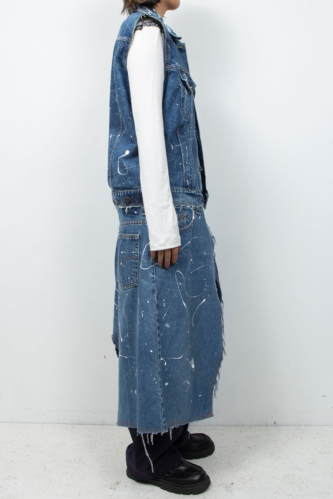 HAND PAINTING DENIM LONG VEST