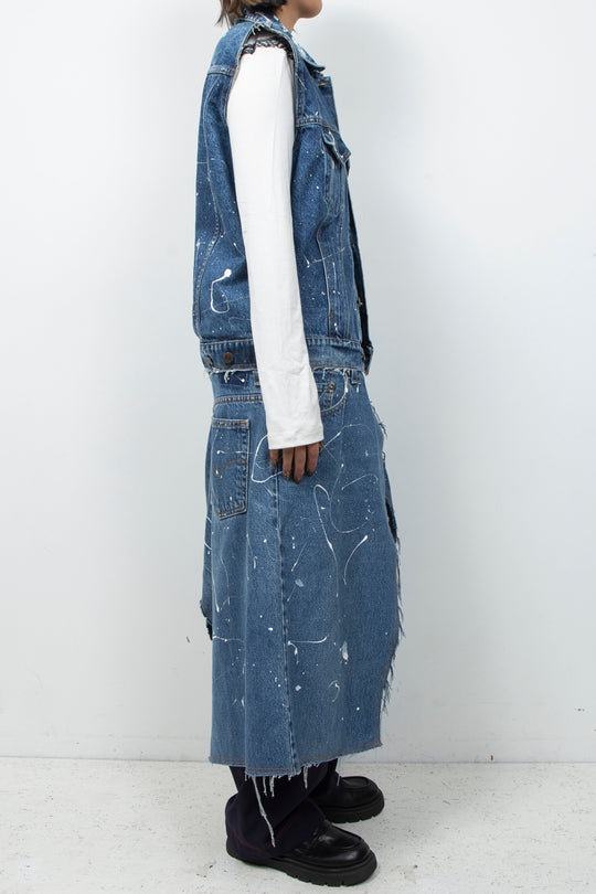 HAND PAINTING DENIM LONG VEST