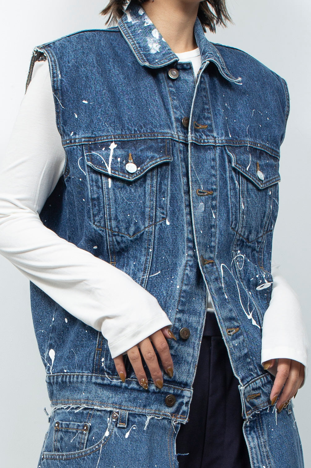 HAND PAINTING DENIM LONG VEST