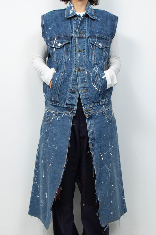 HAND PAINTING DENIM LONG VEST