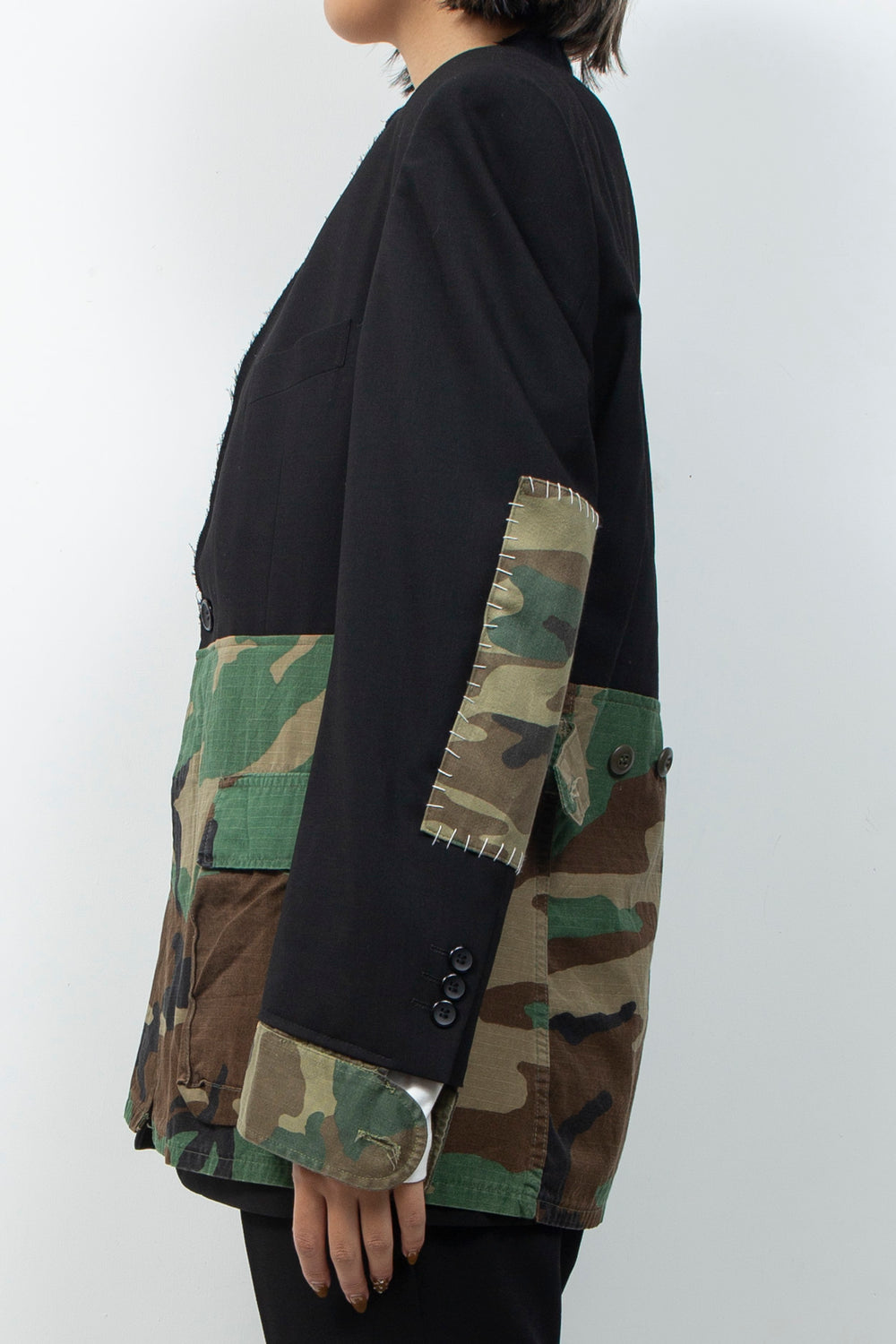 COLLARLESS DOCKING MILITARY JACKET