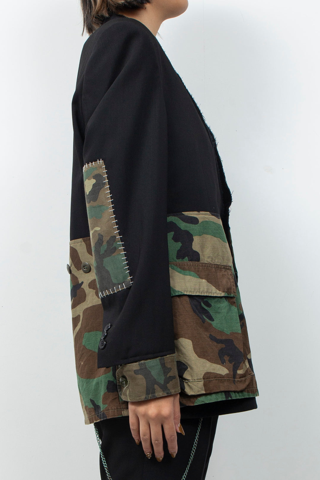 COLLARLESS DOCKING MILITARY JACKET