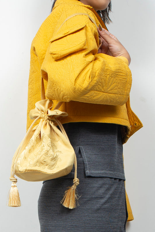 KIKU Embroidered Drawstring Bag Yellow