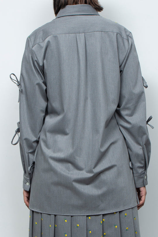 Flower embroidery ribbon blouse l.gray