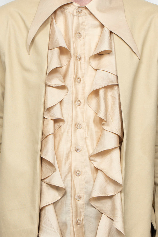 Beige double-layer suit with ruffles