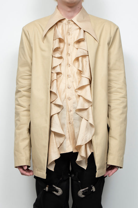 Beige double-layer suit with ruffles