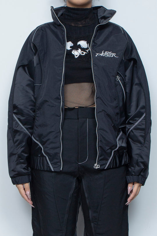 ナイロン重ねジップブルゾン BLACK