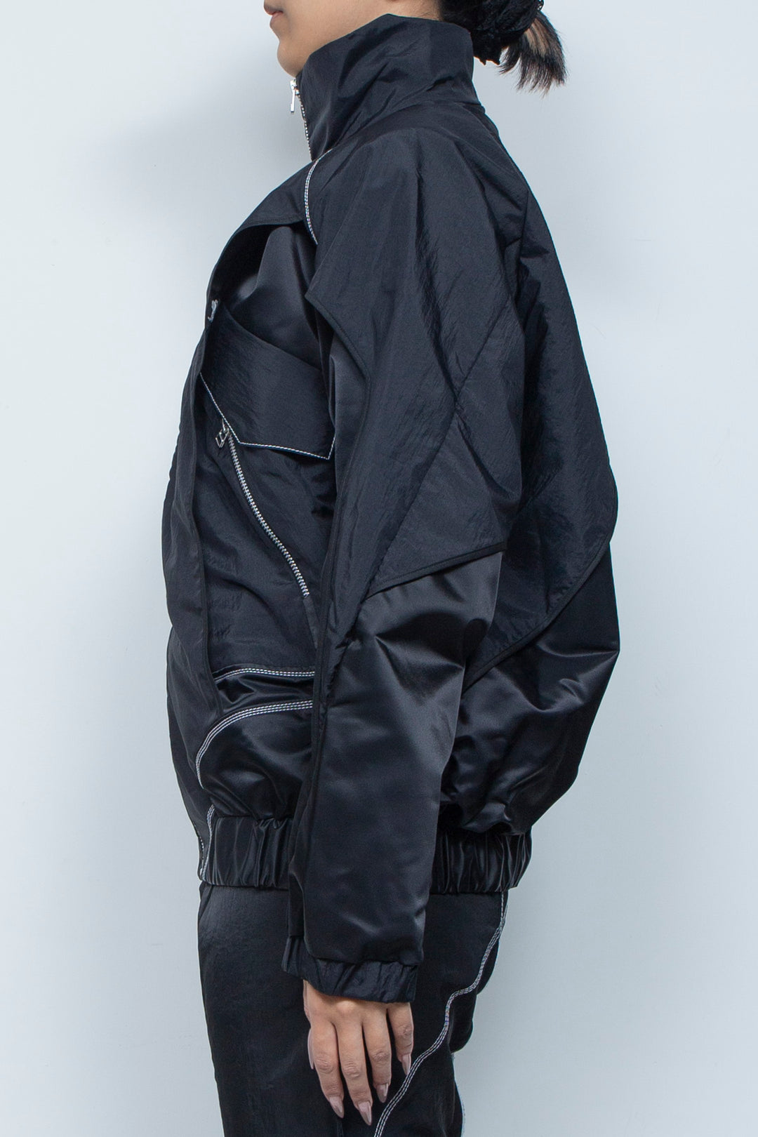 ナイロン重ねジップブルゾン BLACK