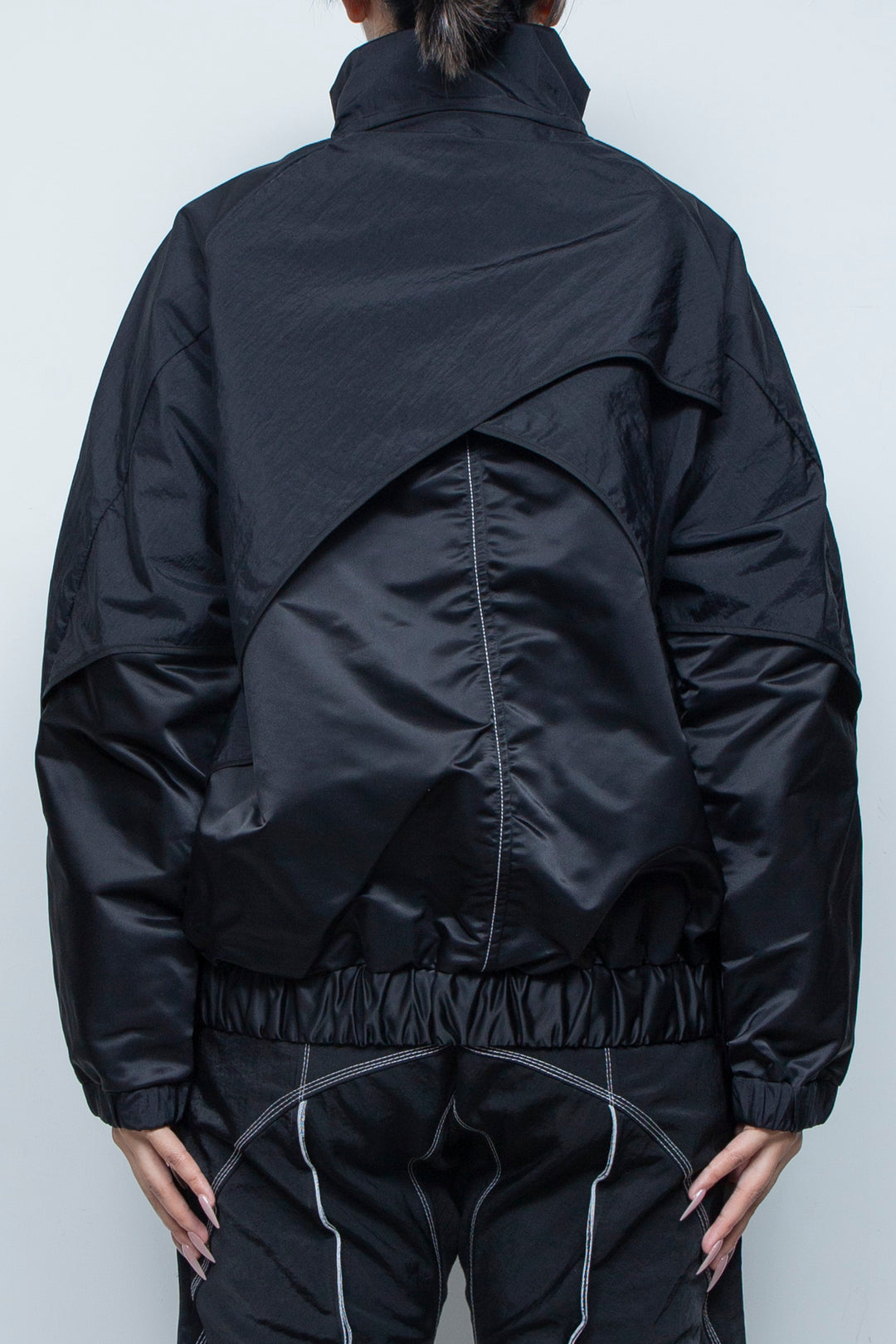 ナイロン重ねジップブルゾン BLACK