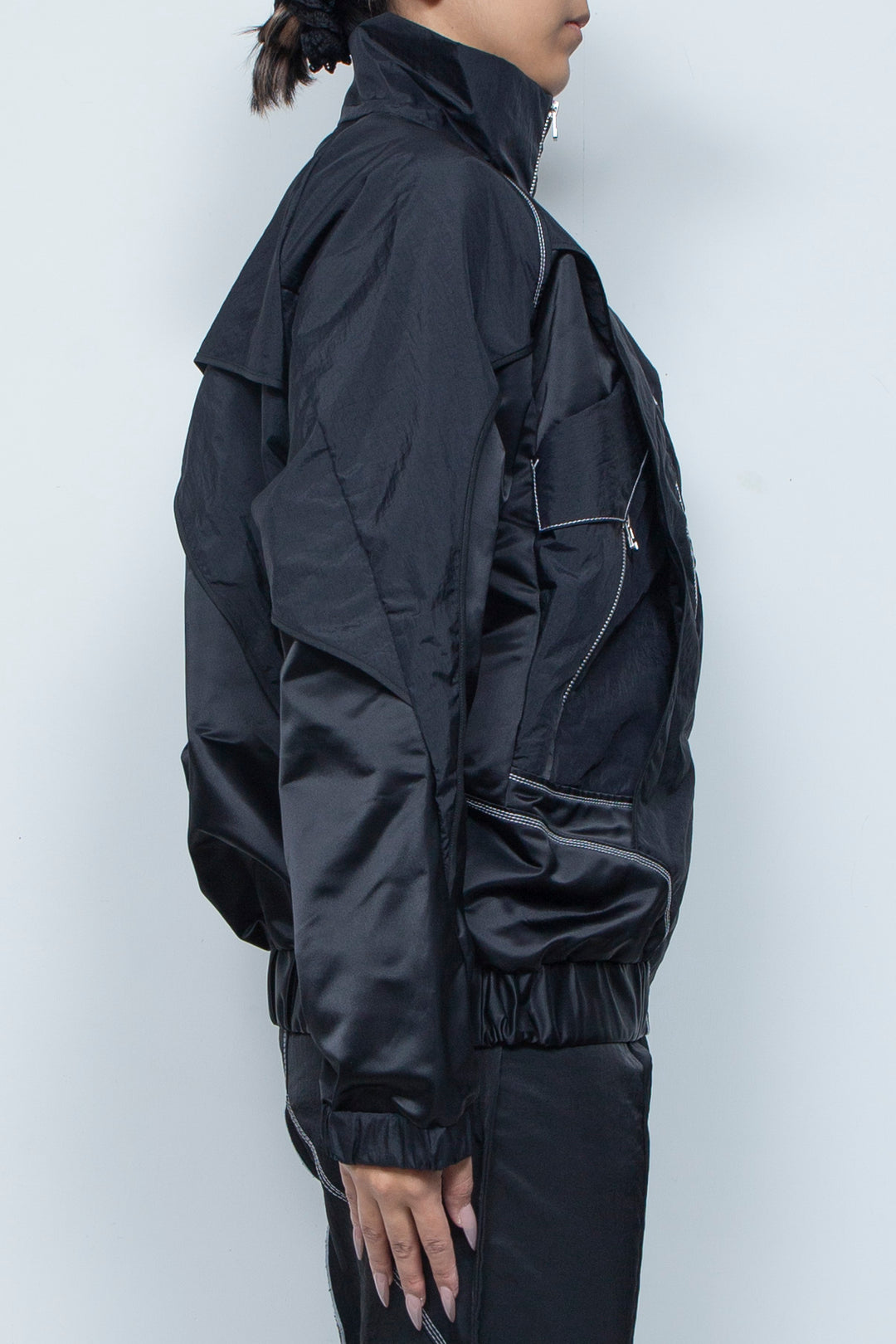 ナイロン重ねジップブルゾン BLACK