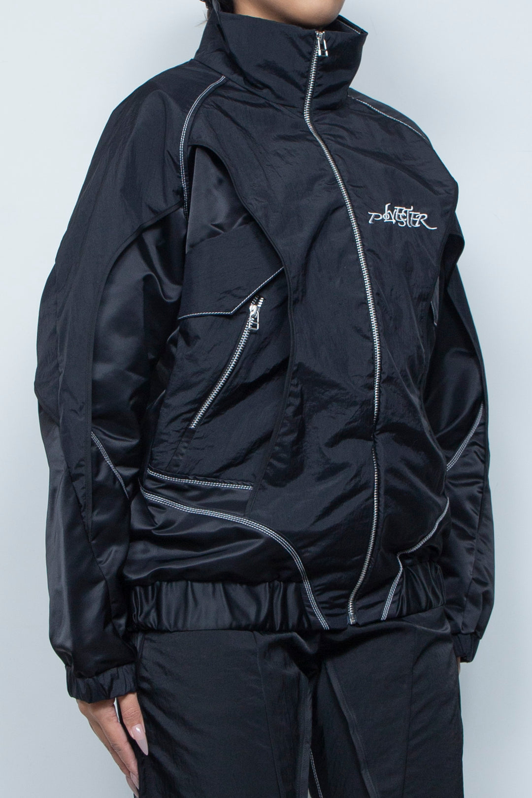 ナイロン重ねジップブルゾン BLACK