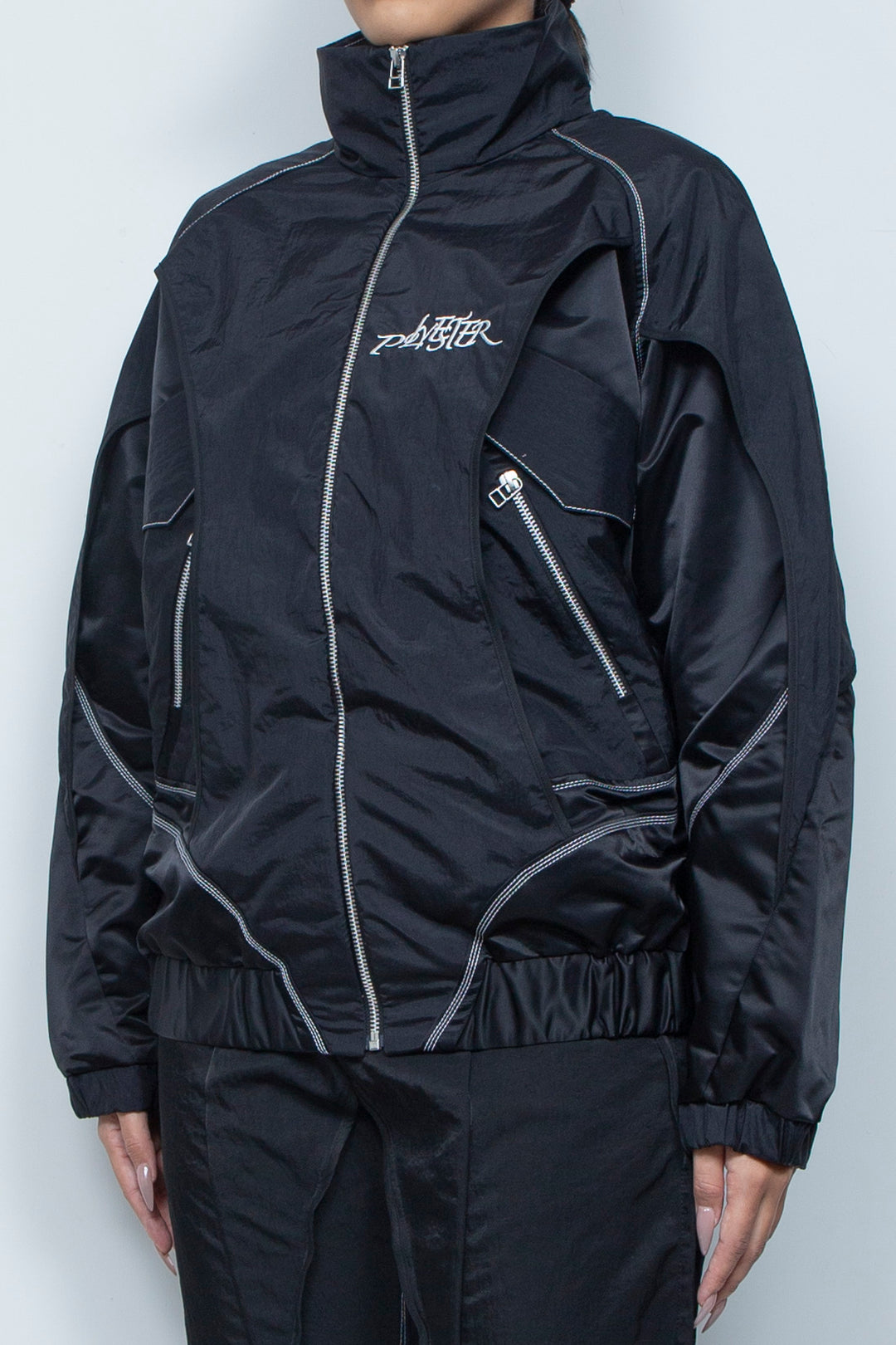 ナイロン重ねジップブルゾン BLACK