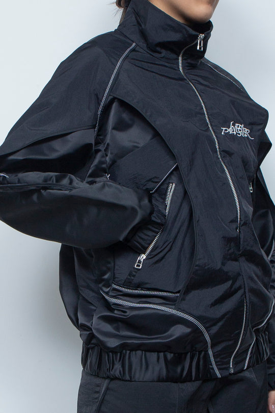 ナイロン重ねジップブルゾン BLACK