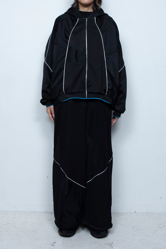 Parentheses Zip Short Hoodie Black×Neon