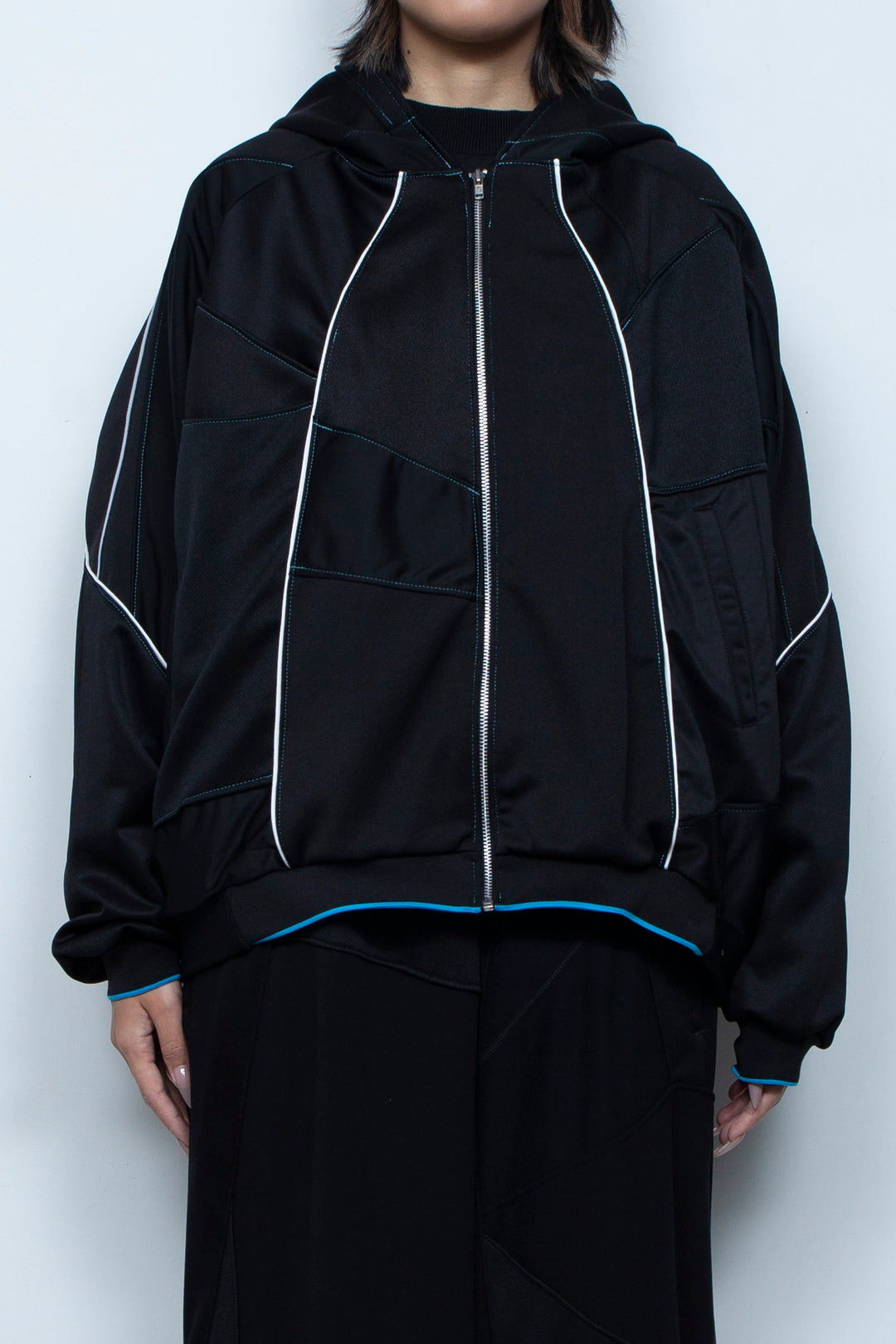 Parentheses Zip Short Hoodie Black×Neon
