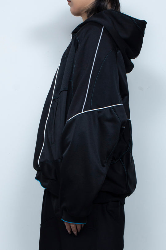 Parentheses Zip Short Hoodie Black×Neon