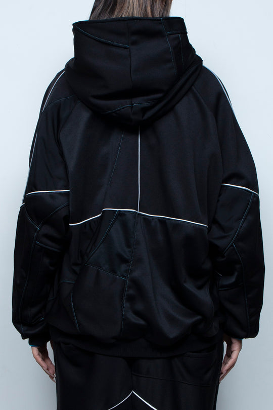 Parentheses Zip Short Hoodie Black×Neon