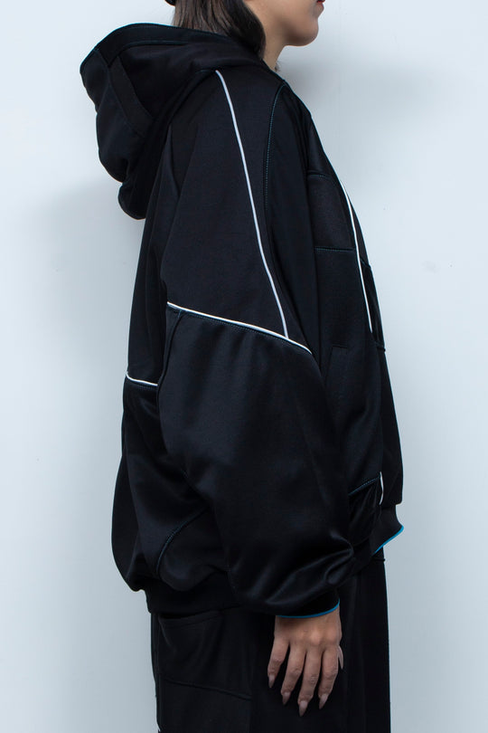 Parentheses Zip Short Hoodie Black×Neon