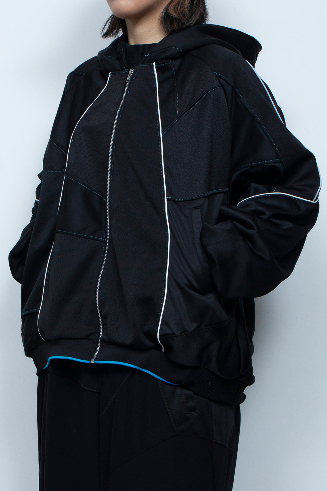 Parentheses Zip Short Hoodie Black×Neon