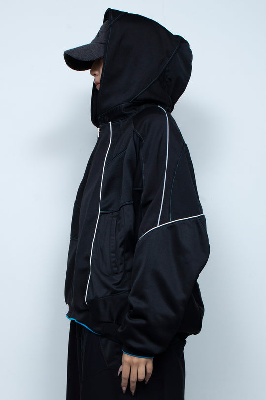 Parentheses Zip Short Hoodie Black×Neon