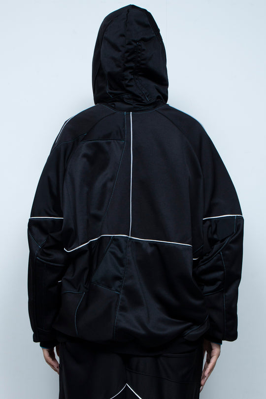 Parentheses Zip Short Hoodie Black×Neon