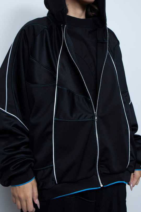 Parentheses Zip Short Hoodie Black×Neon