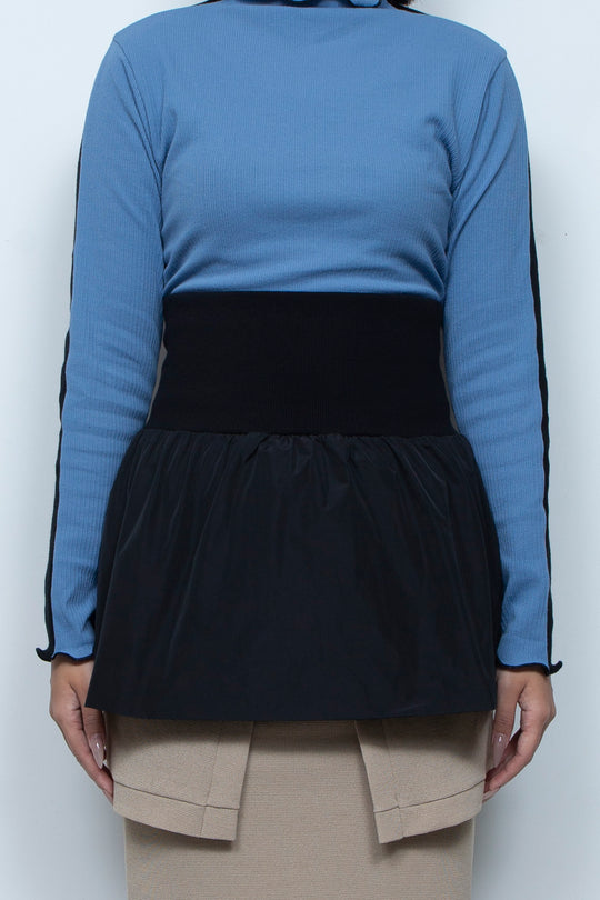 Rib Waist Balloon Skirt Black