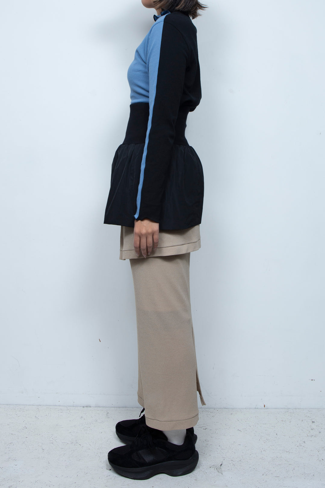 Rib Waist Balloon Skirt Black