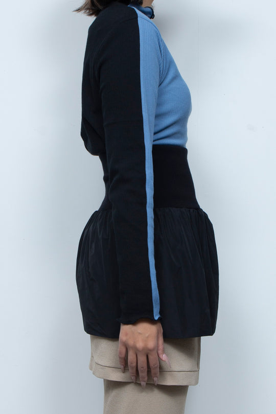 Rib Waist Balloon Skirt Black