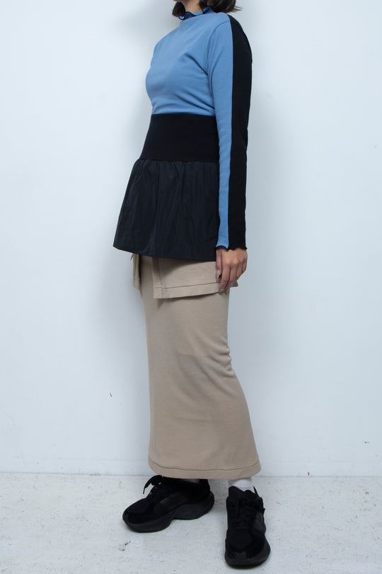 Rib Waist Balloon Skirt Black