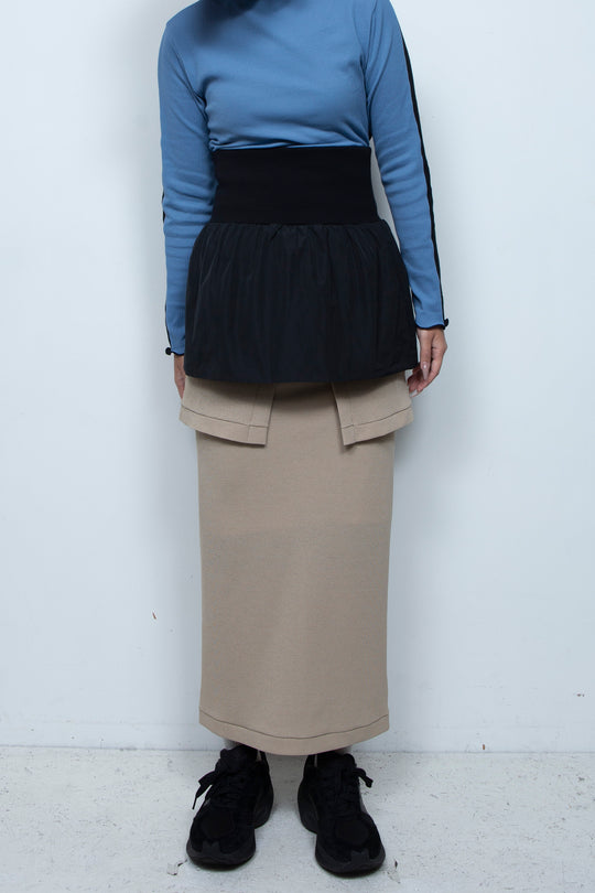 Rib Waist Balloon Skirt Black