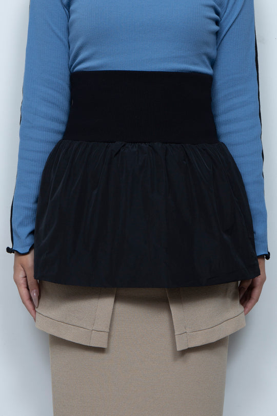 Rib Waist Balloon Skirt Black
