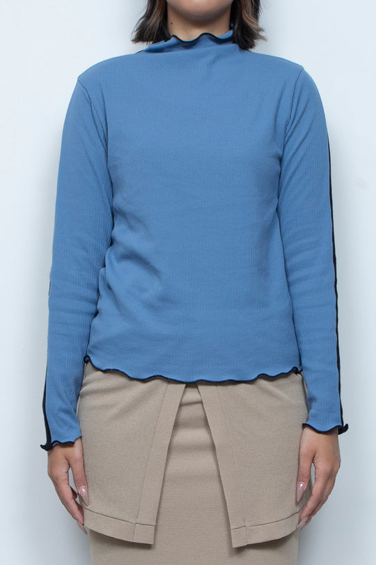 Rib Knit 2Way Bicolor Top Blue / Black