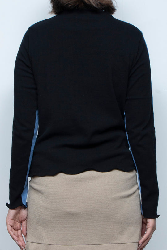 Rib Knit 2Way Bicolor Top Blue / Black