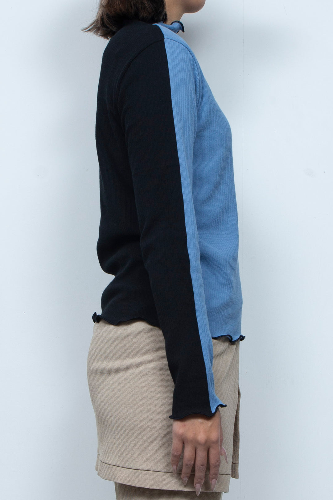 Rib Knit 2Way Bicolor Top Blue / Black