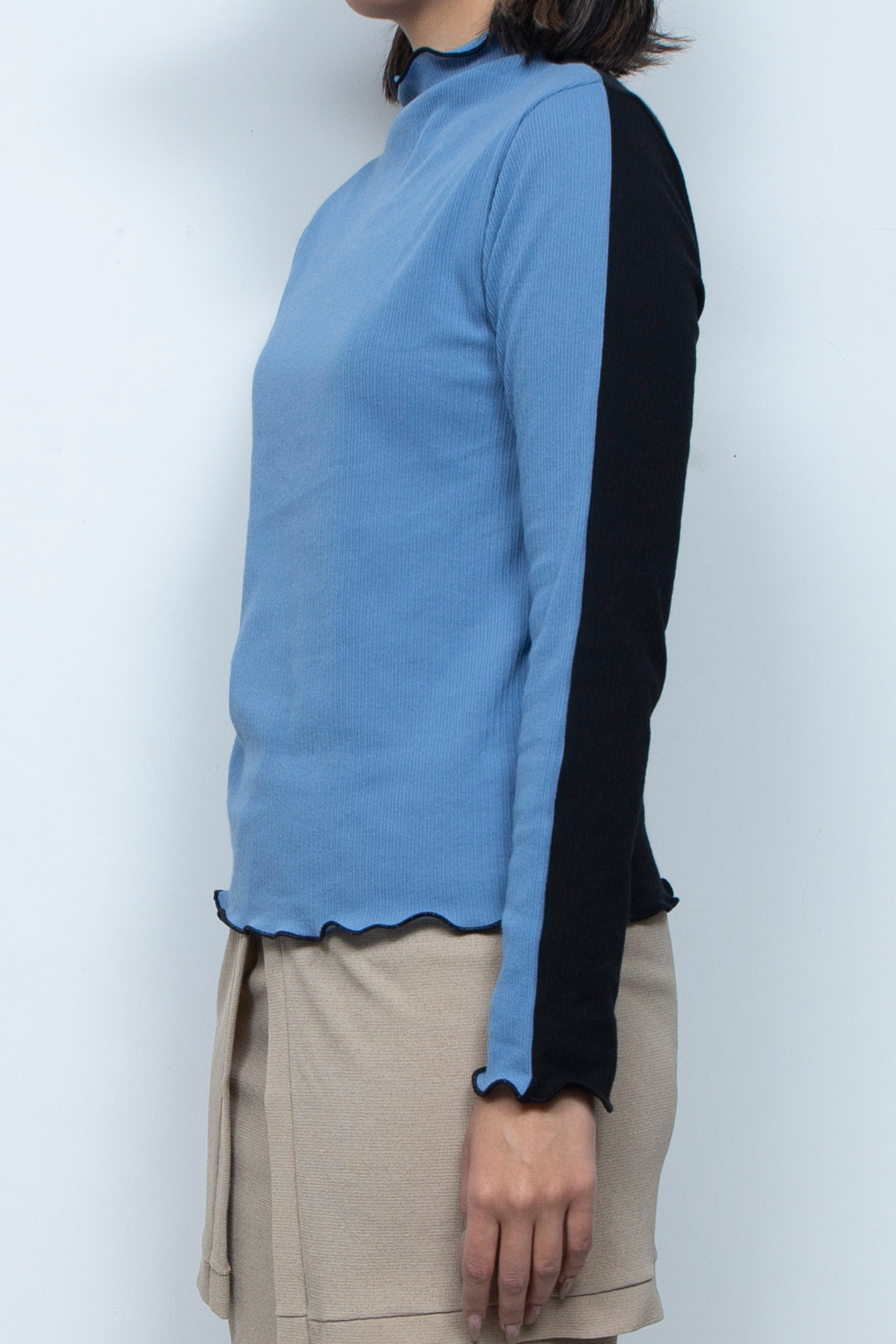 Rib Knit 2Way Bicolor Top Blue / Black