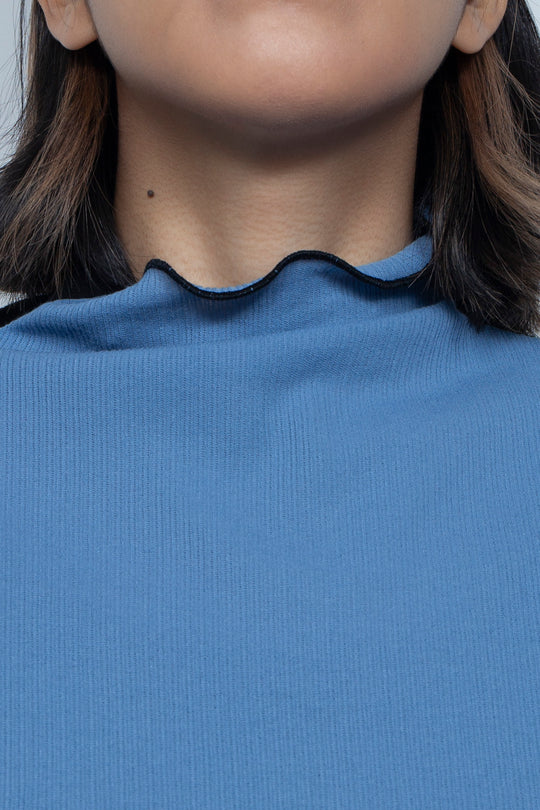 Rib Knit 2Way Bicolor Top Blue / Black