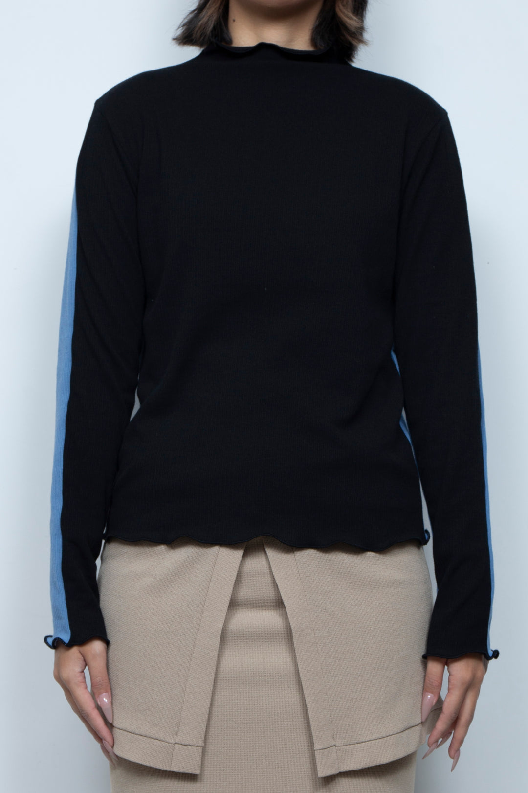 Rib Knit 2Way Bicolor Top Blue / Black