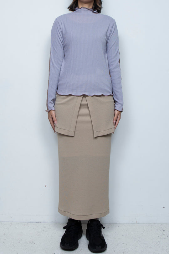 Rib Knit 2Way Bicolor Top Purple / Brown