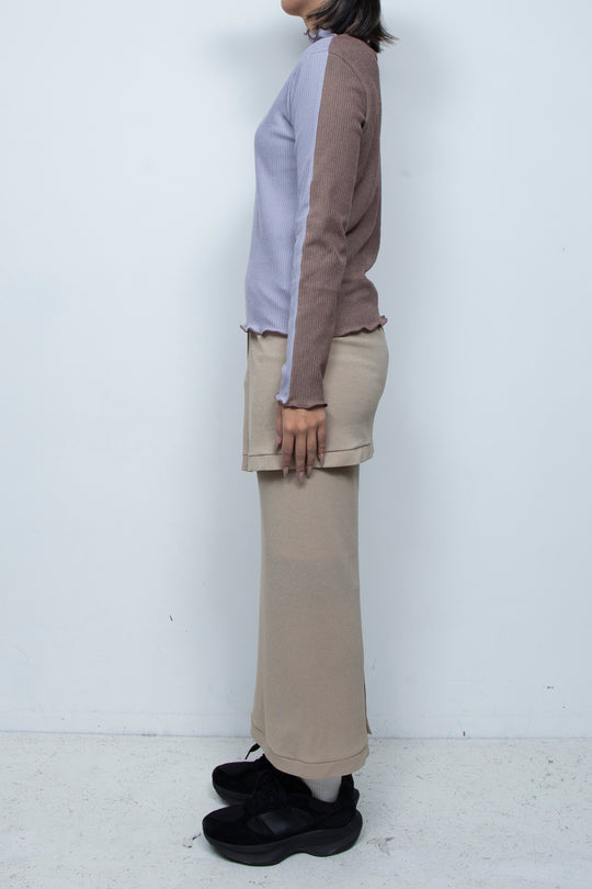 Rib Knit 2Way Bicolor Top Purple / Brown