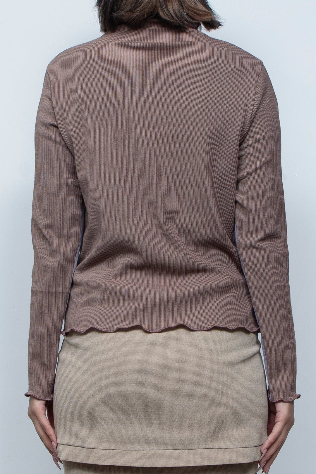 Rib Knit 2Way Bicolor Top Purple / Brown