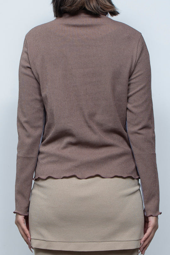 Rib Knit 2Way Bicolor Top Purple / Brown