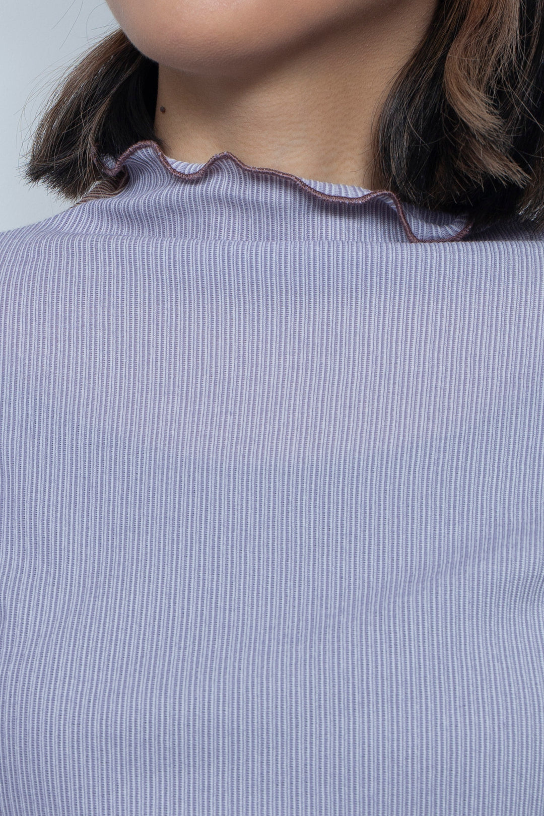 Rib Knit 2Way Bicolor Top Purple / Brown