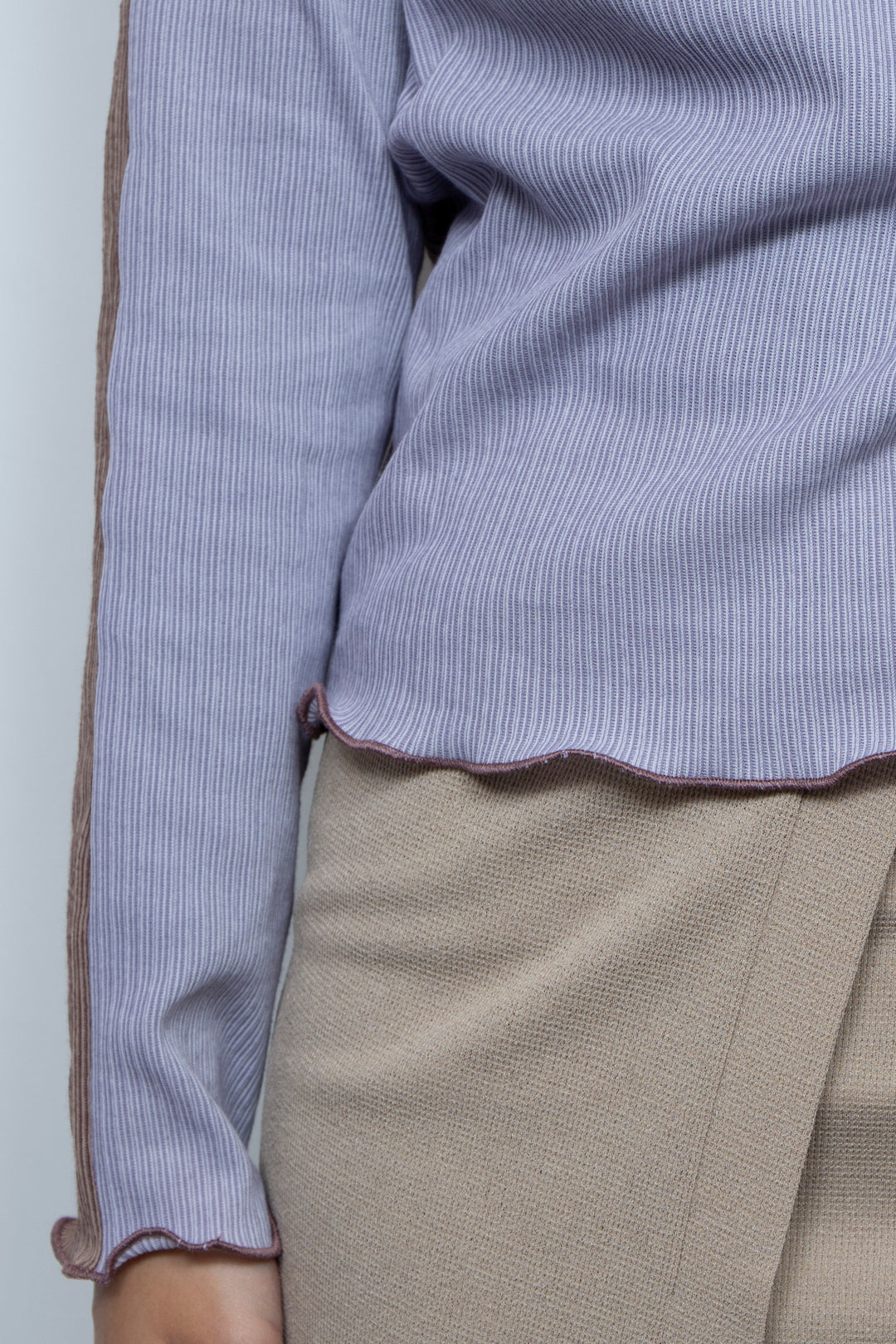 Rib Knit 2Way Bicolor Top Purple / Brown