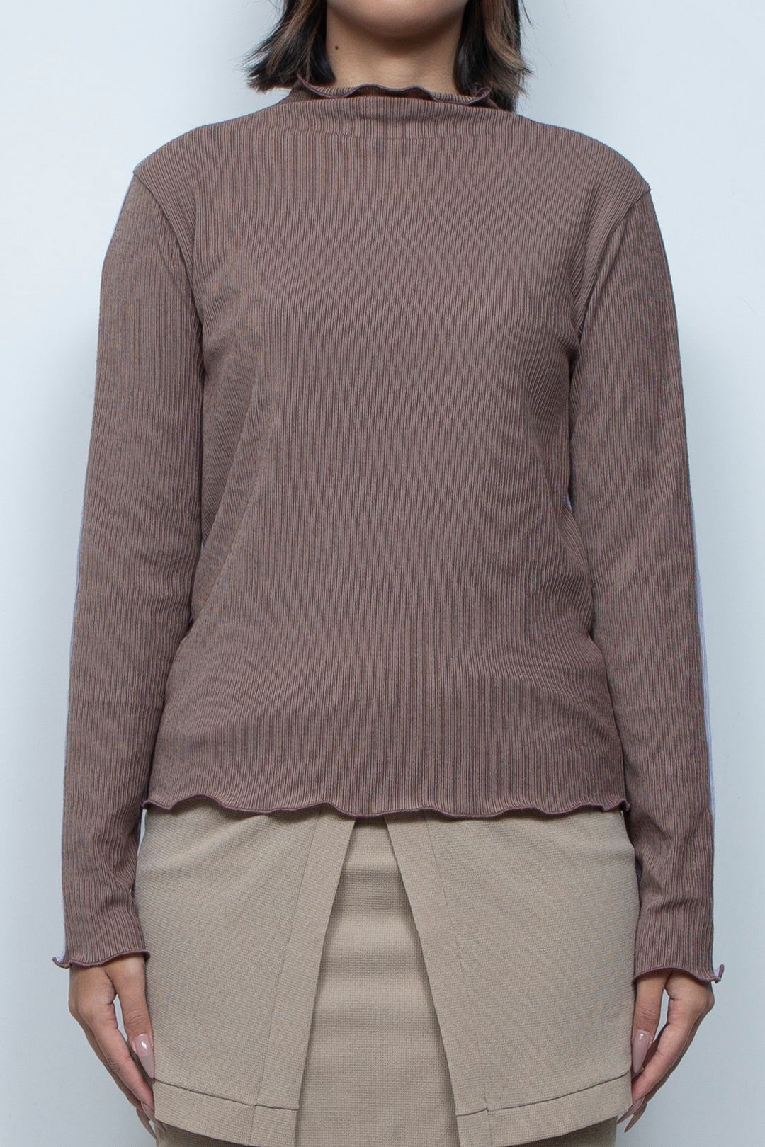 Rib Knit 2Way Bicolor Top Purple / Brown