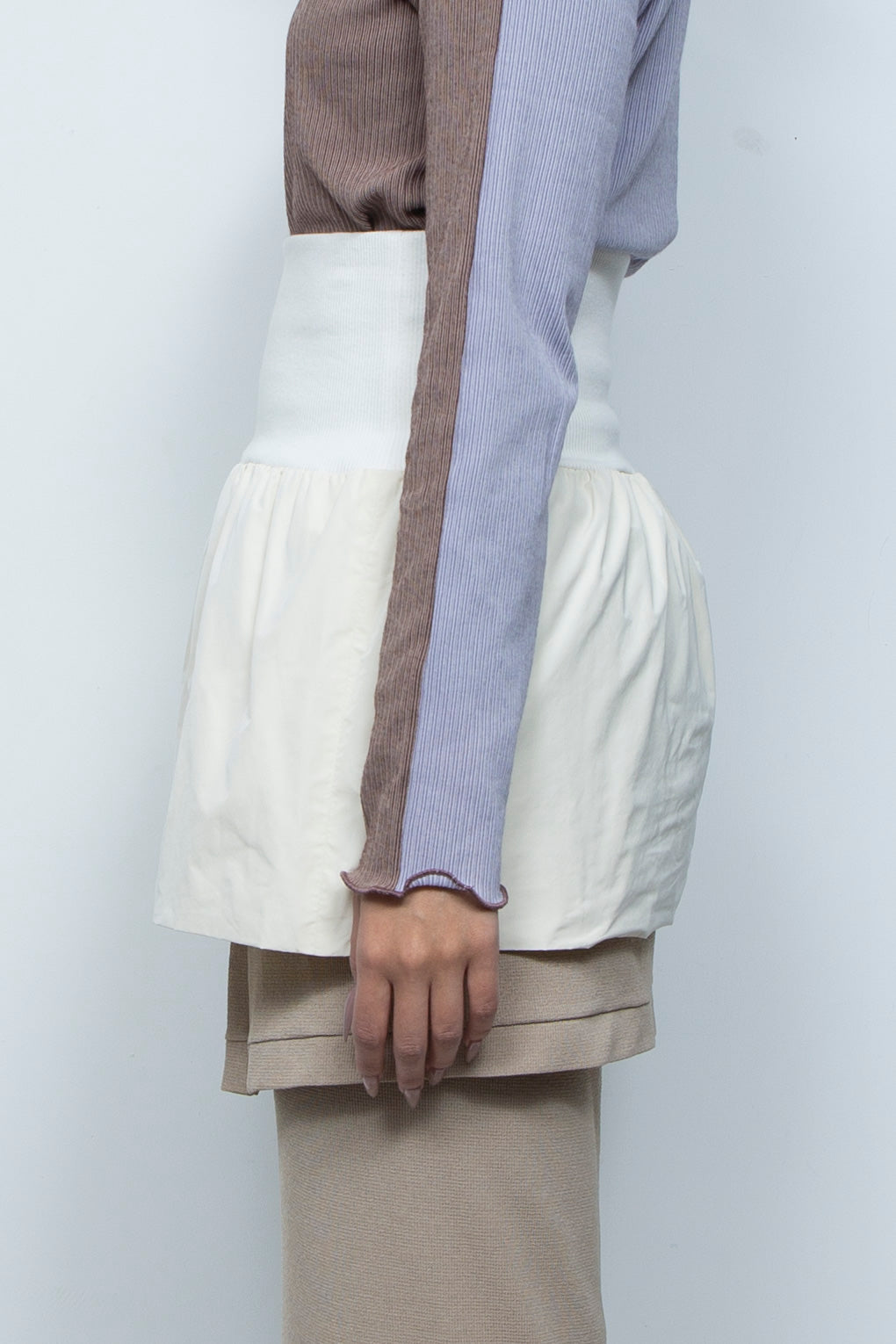 Rib Waist Balloon Skirt White