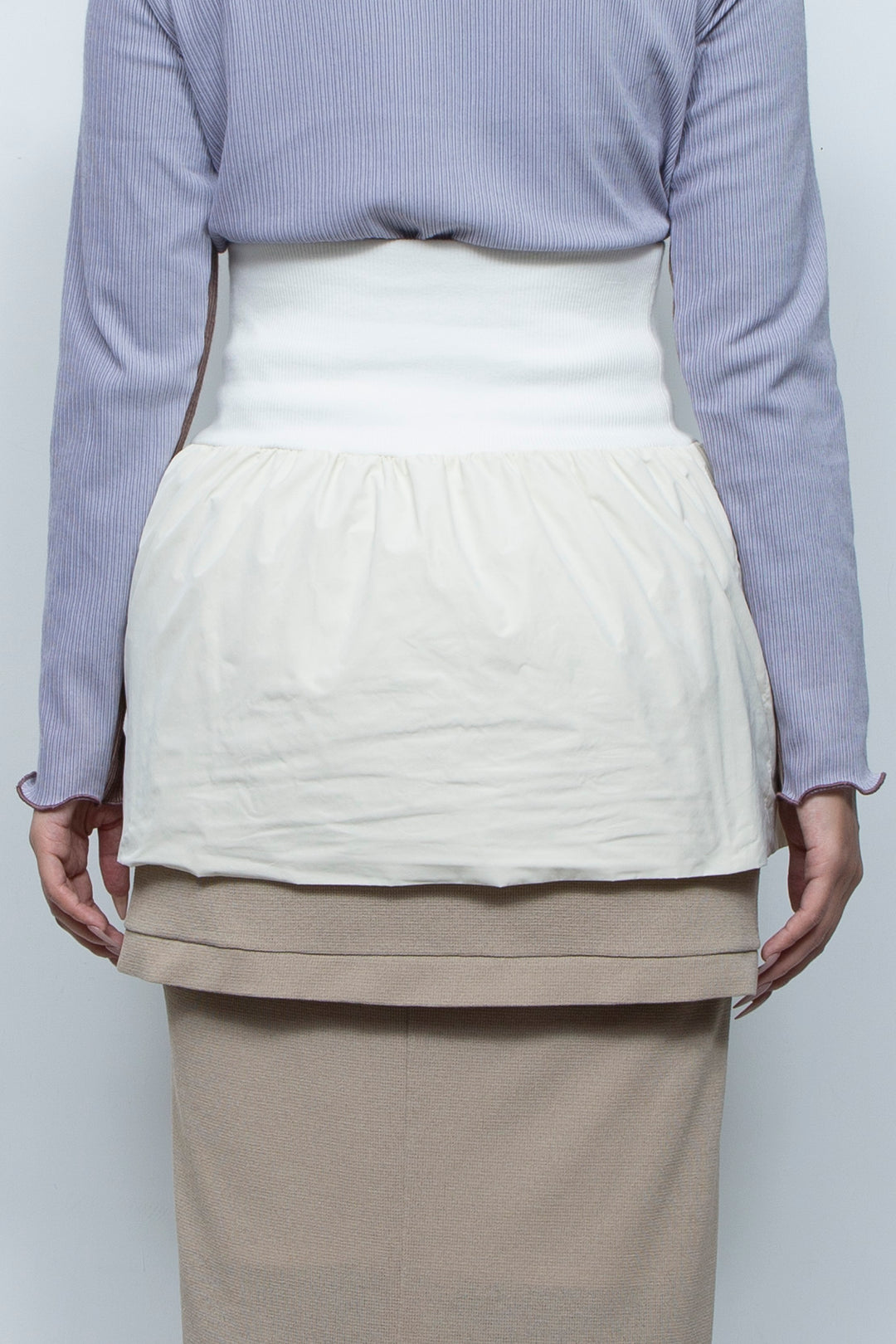 Rib Waist Balloon Skirt White