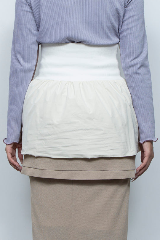 Rib Waist Balloon Skirt White