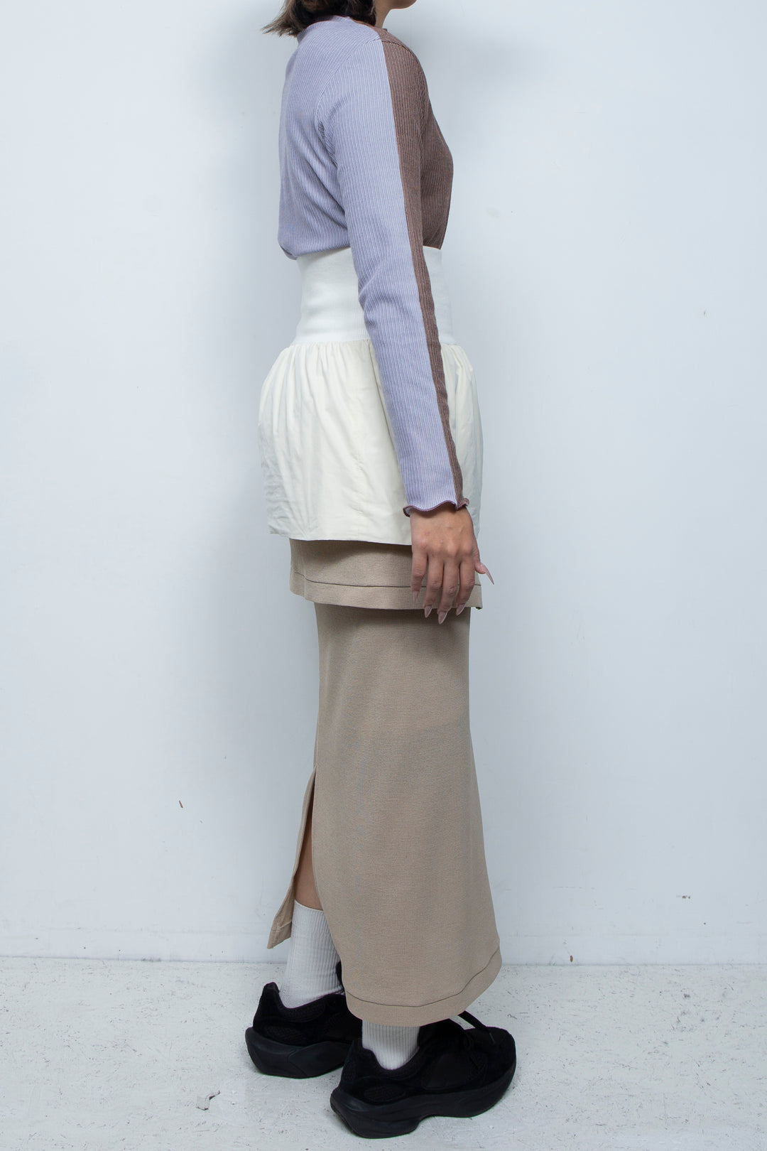 Rib Waist Balloon Skirt White