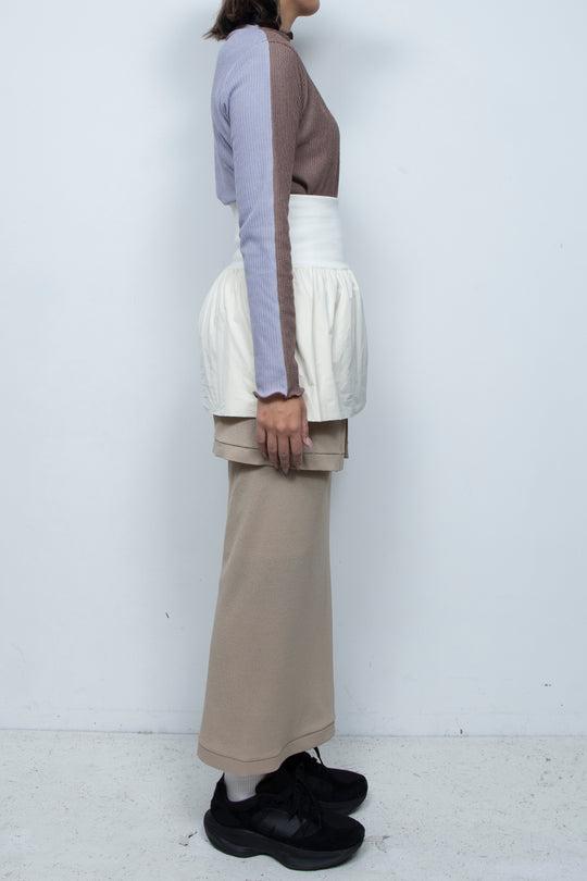 Rib Waist Balloon Skirt White